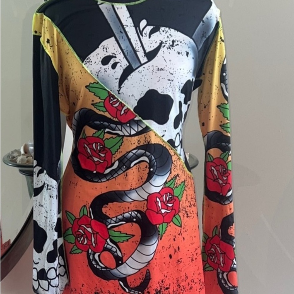 IN SEARCH OF Current Mood Black and Orange Long Sleeve Dress 3X or 4X